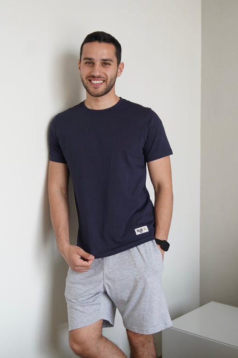 Men summer pajama set Dark blue T-shirt + Light Grey Short